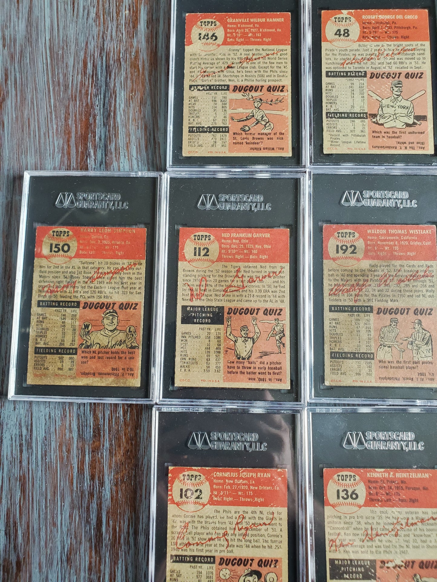 (10) 1953 Topps SGC Graded Baseball Card lot - High Numbers Included!