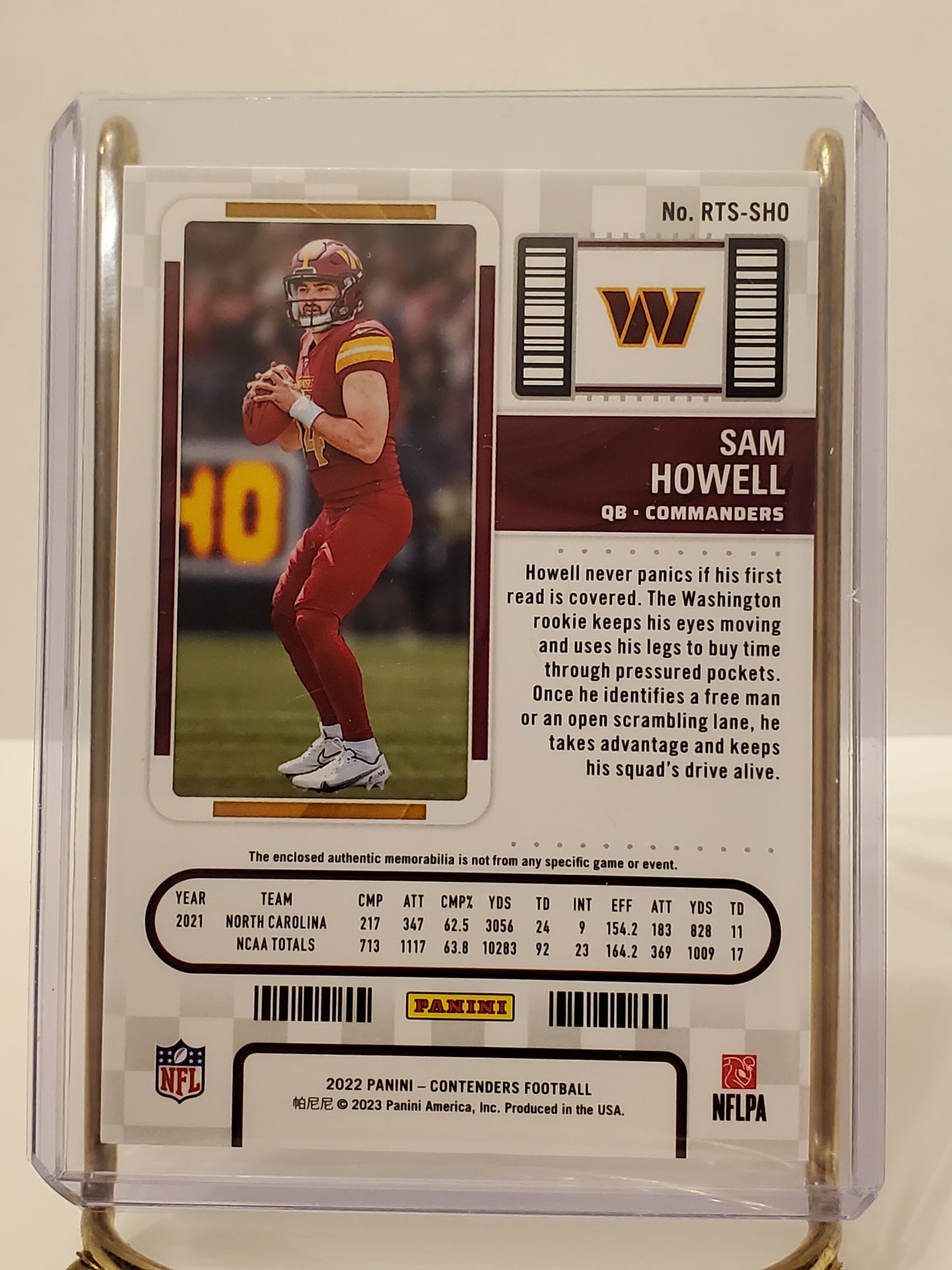 Sam Howell - 2022 Panini Contenders Green Foil Jersey Patch Rookie RC - RTS-SHO