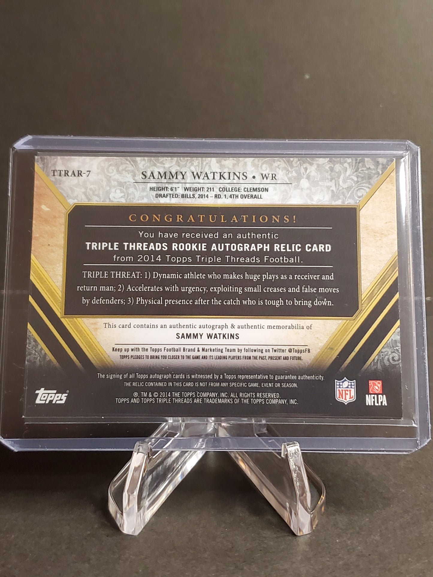 Sammy Watkins 2014 Topps Triple Threads Rookie Patch RC AUTO #TTRAR-7 57/99