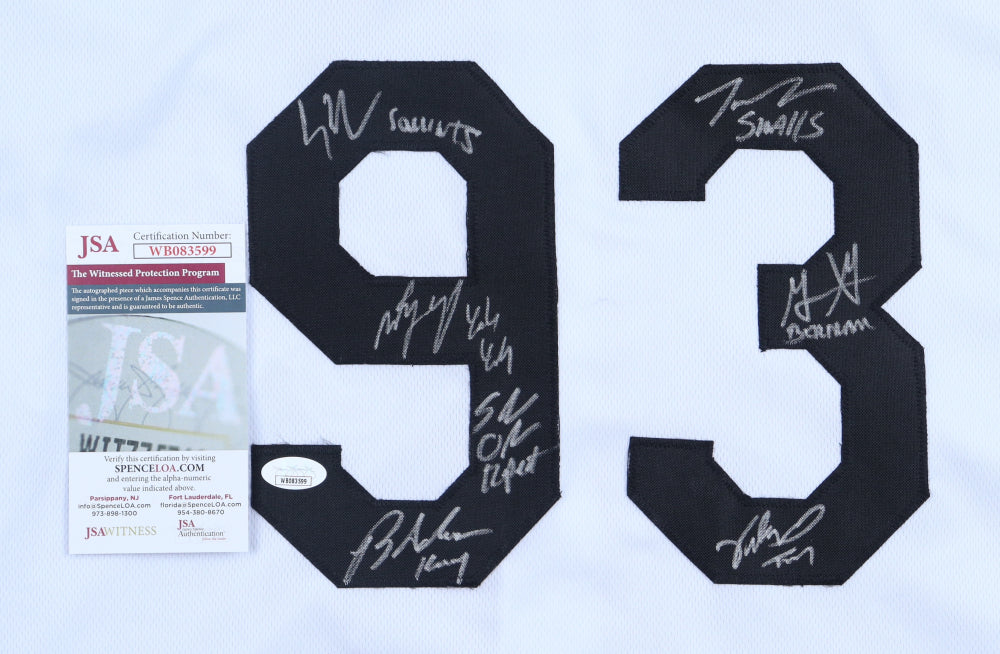 "The Sandlot" Jersey Cast-Signed by (7) with Tom Guiry, Marty York, Shane Obedzinski, Victor DiMattia, Brandon Adams With Character Name Inscriptions (JSA)