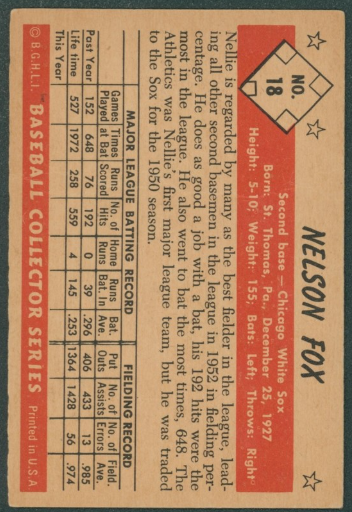 1953 Bowman Color Nellie Fox #18 - GREAT CONDITION!