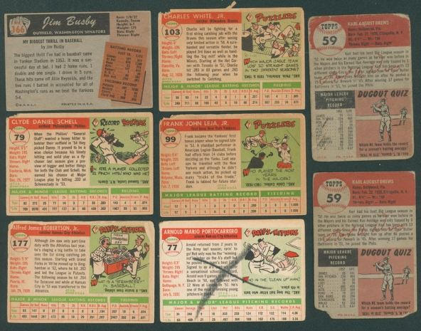 1953-1955 Vintage Baseball - Lot of 17 - Poor to VG