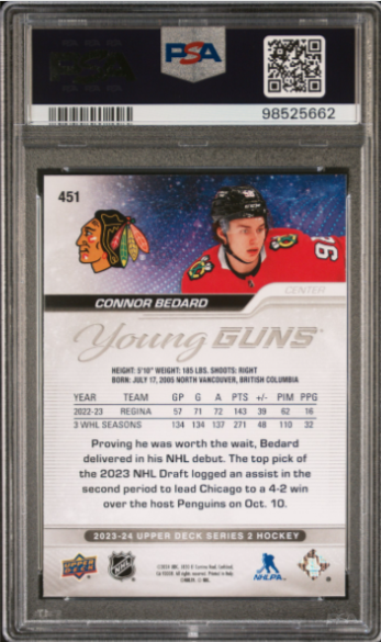 CONNOR BEDARD 2023 Upper Deck Young Guns PSA 10