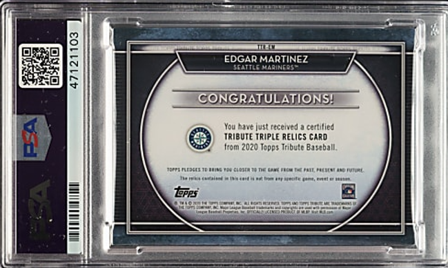 Edgar Martinez 2020 Topps Tribute Triple Game Used Bat Relic /150 PSA 8 (Pop 1)!