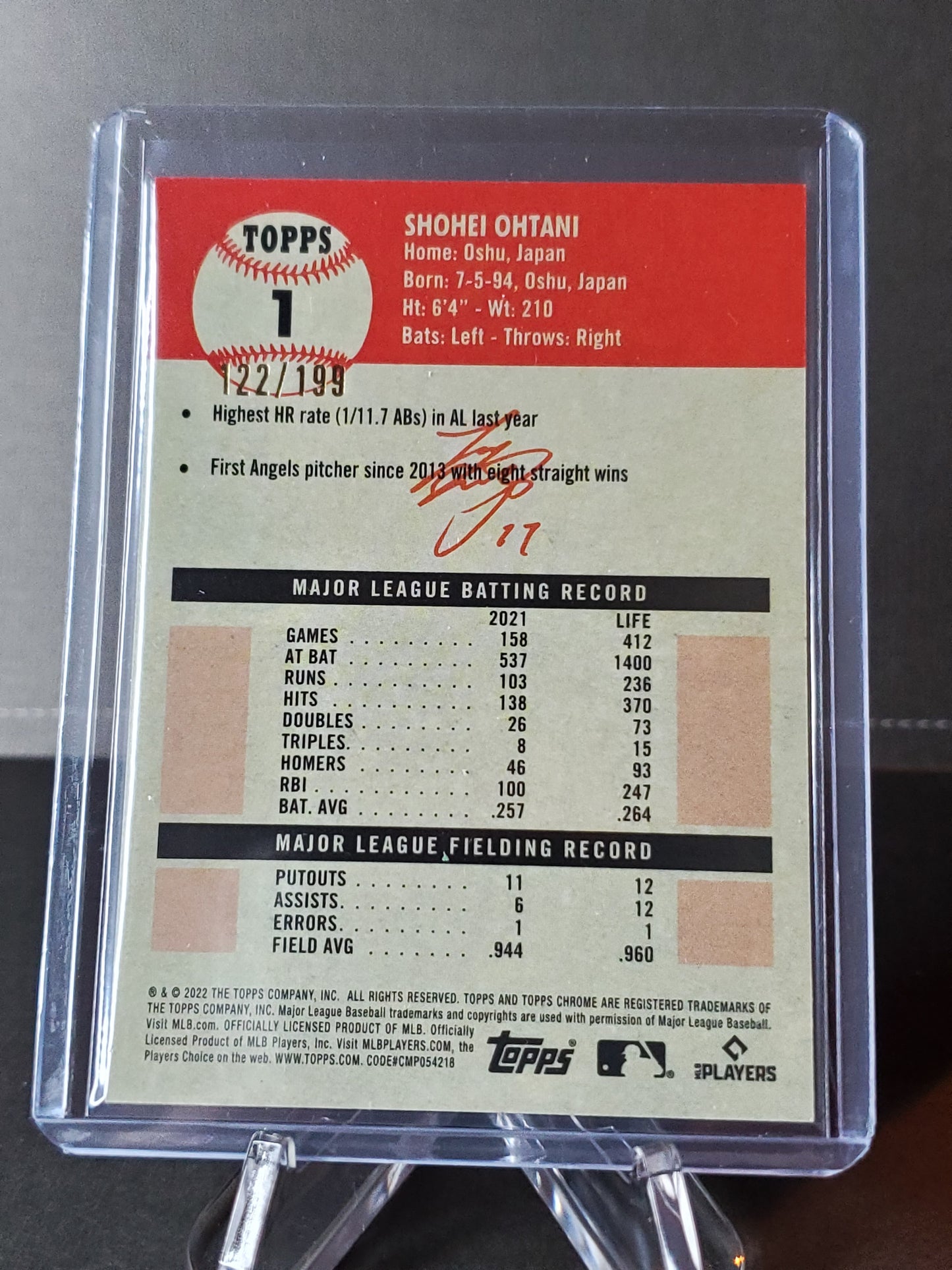 Shohei Ohtani 2022 Topps Chrome Platinum BLUE Refractor #1: /199