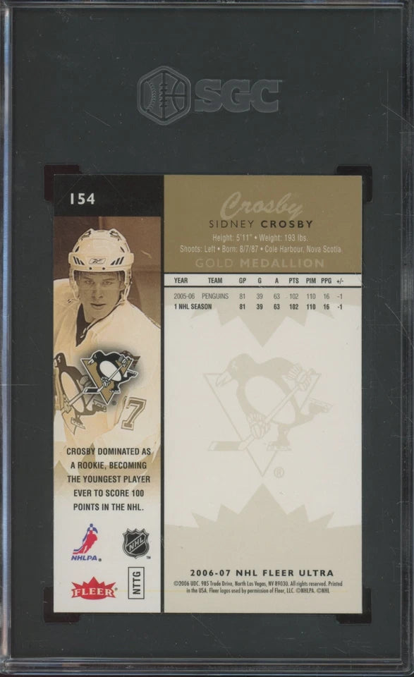 2006 Fleer Ultra Gold Medallion SIDNEY CROSBY #154 Gem Mint GM SGC 10 Penguins