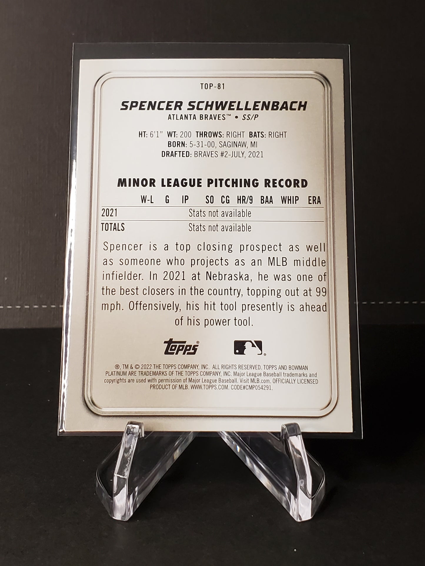 Spencer Schwellenbach 2022 Bowman Platinum Top Prospect #TOP-41
