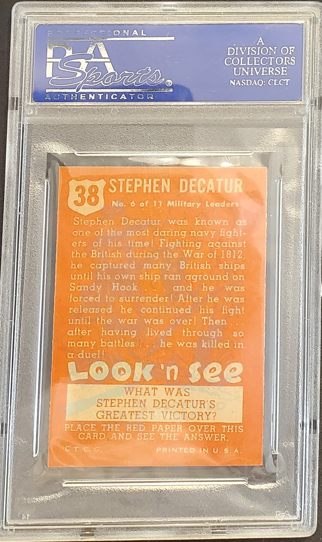STEPHEN DECATUR 1952 LOOK 'N SEE PSA 8