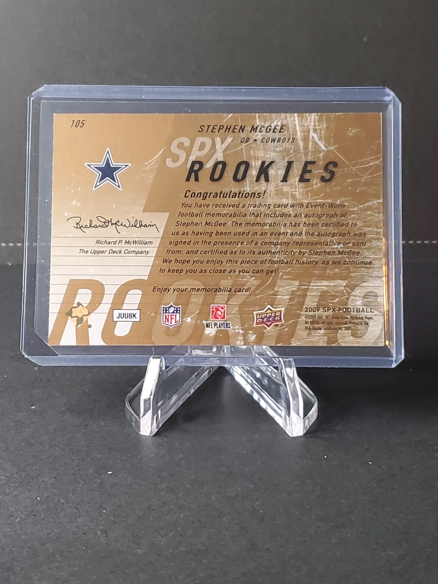 Stephen McGee 2009 Upper Deck SPx RPA Triple Jersey RC AUTO /549 #105