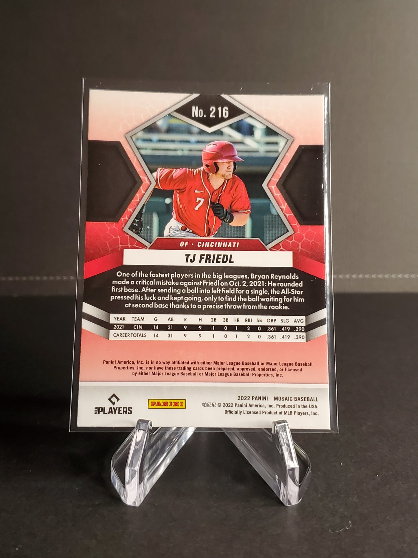 TJ Friedl 2022 Panini Mosaic RC #216
