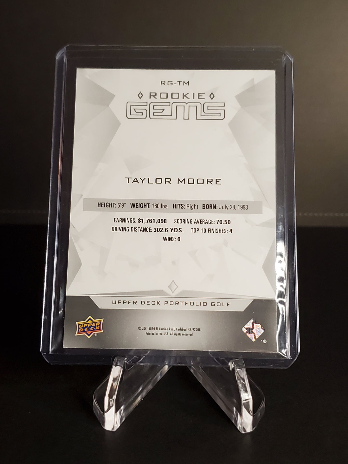 Taylor Moore 2024 UD Portfolio Golf Black Diamond Rookie Gems /399 #RG-TM