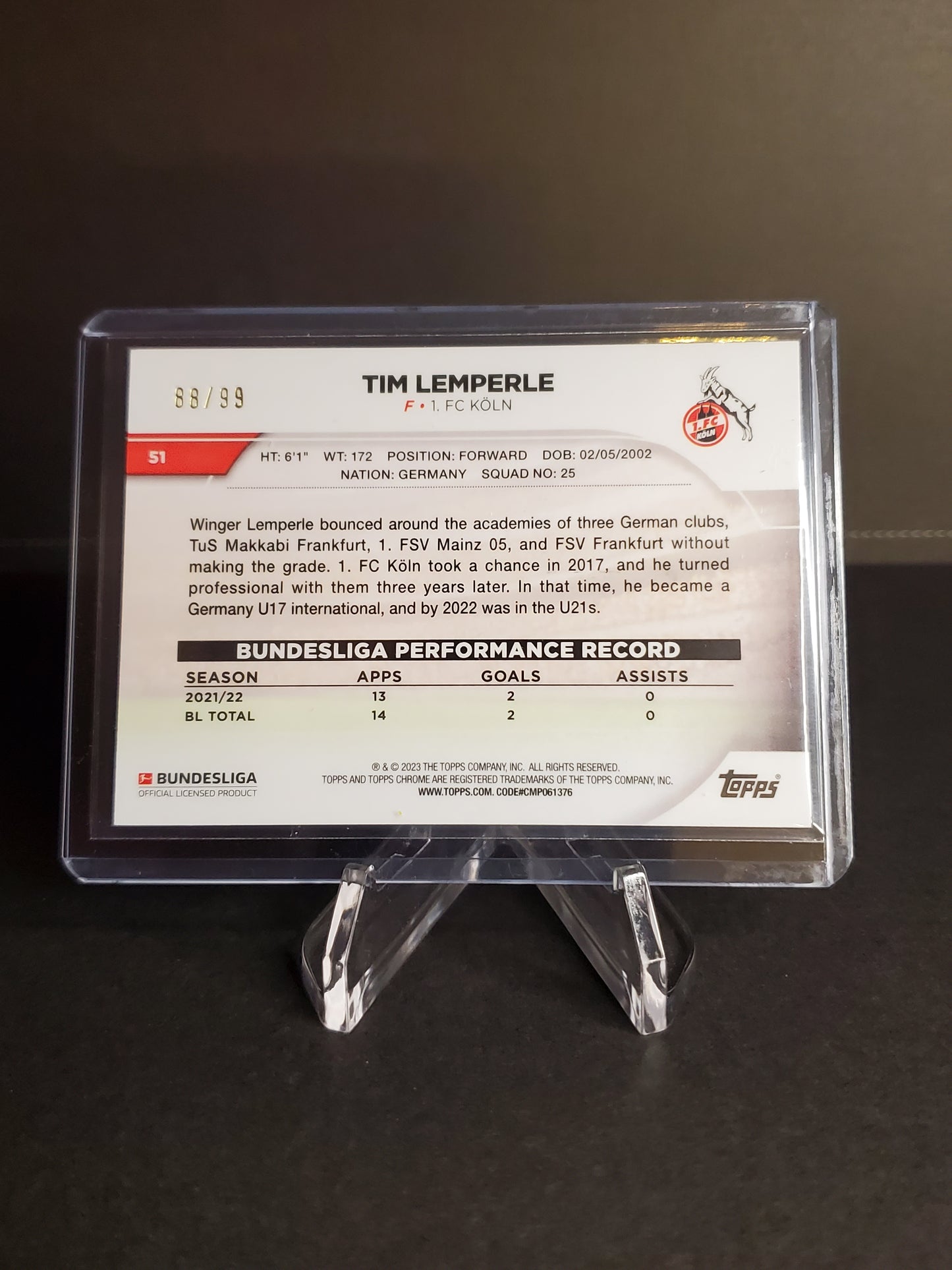Tim Lemperle 2023 Topps Chrome Bundesliga Green Wave Refractor RC /99 #51