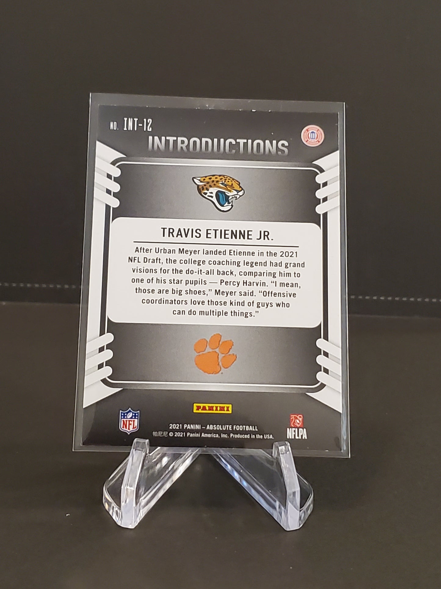 Travis Etienne Jr 2021 Panini Absolute Introductions RC #INT-12