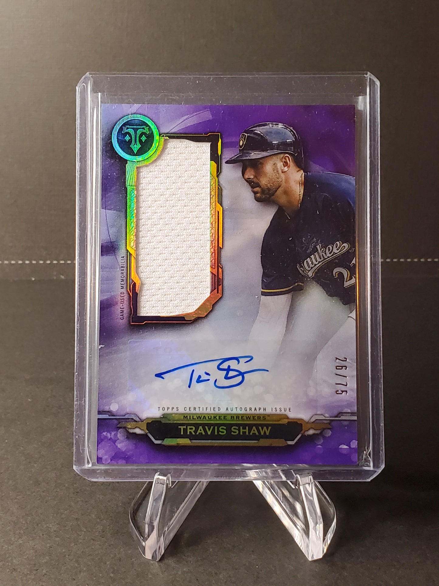 Travis Shaw 2019 Topps Triple Threads Single Jumbo Relic Purple /75 AUTO