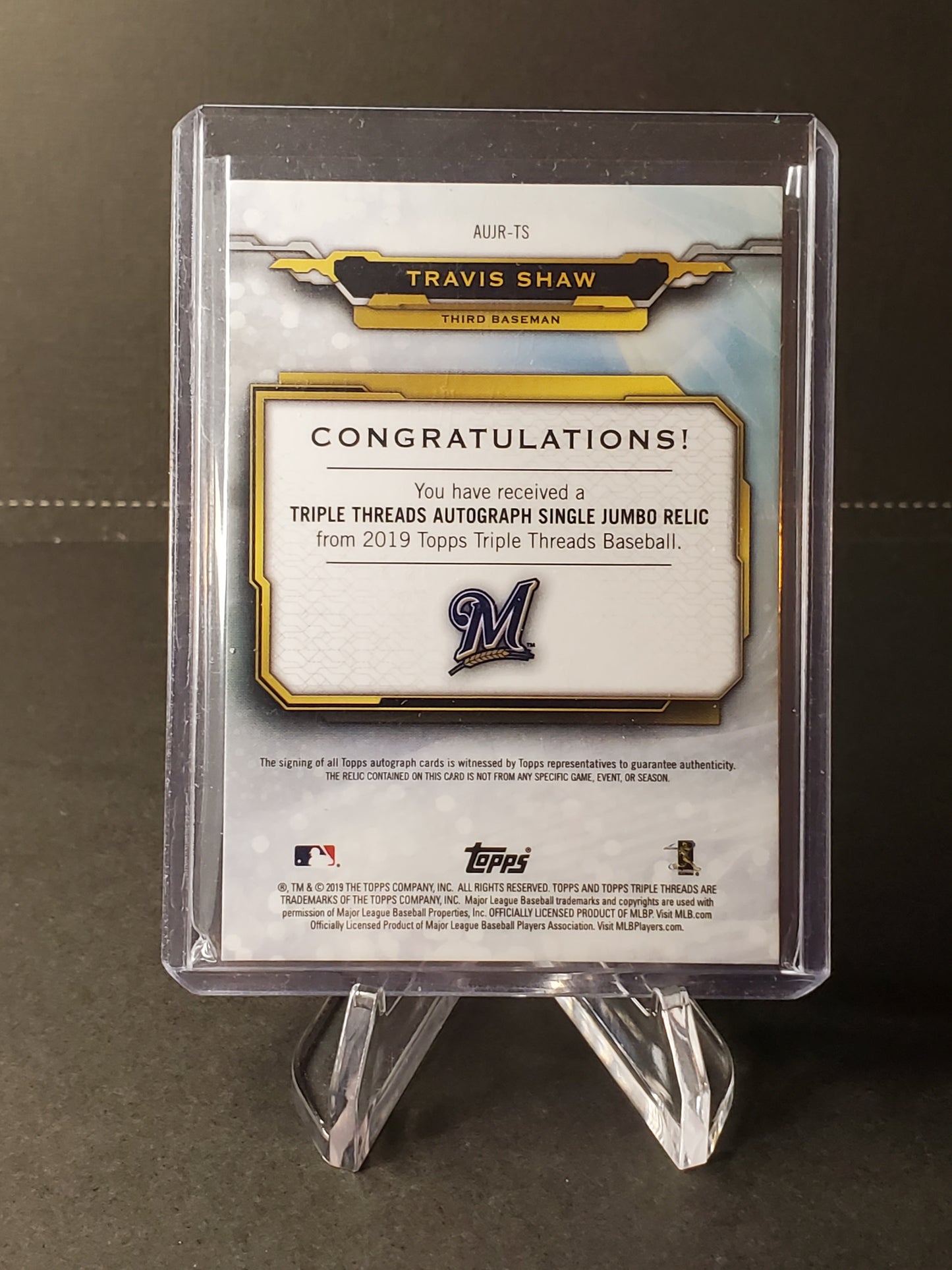 Travis Shaw 2019 Topps Triple Threads Single Jumbo Relic Purple /75 AUTO