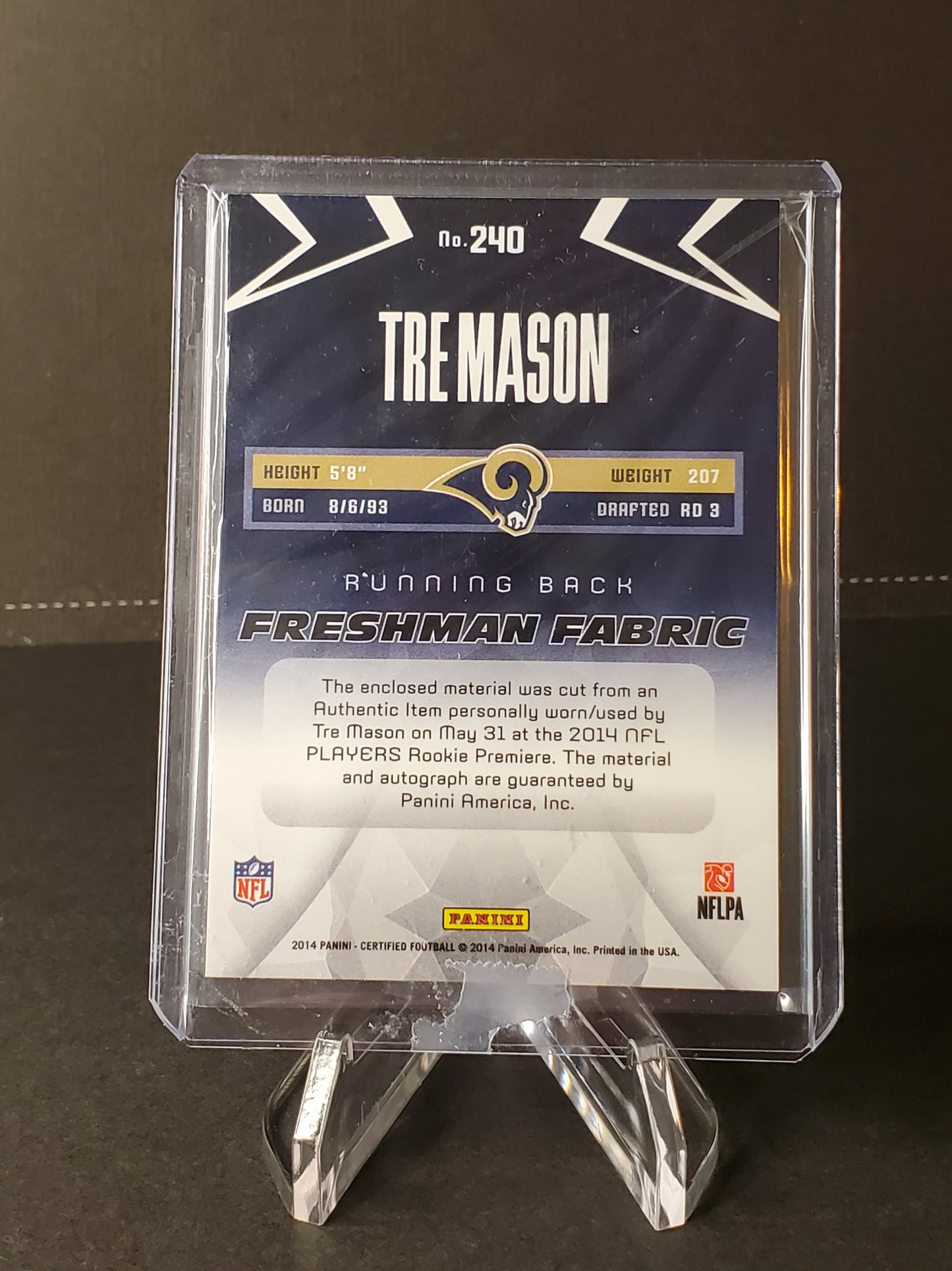 Tre Mason 2014 Panini Certified Freshman Fabric RPA Rookie Patch AUTO /25 #240