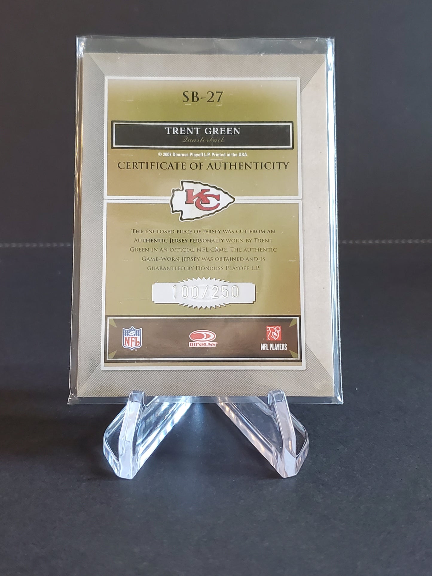 Trent Green 2007 Donruss Classics Sunday's Best Jersey 100/250 #SB-27