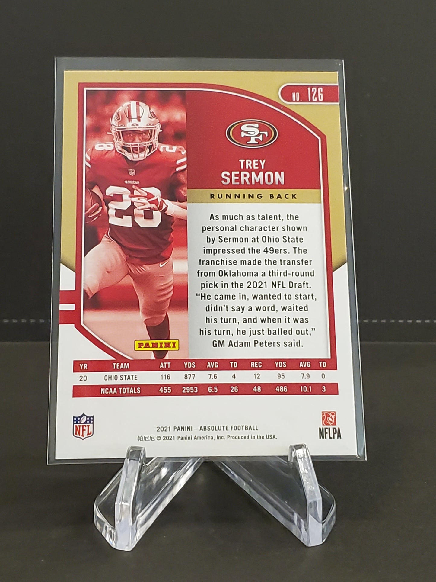 Trey Sermon 2021 Panini Absolute RC #126