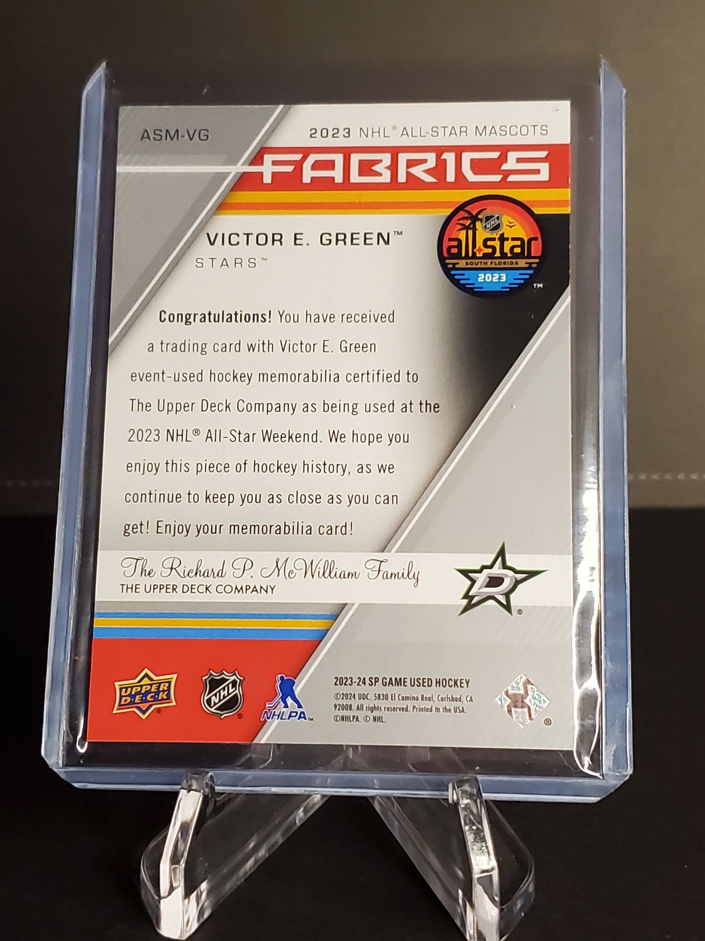 Victor E. Green - 2023-24 SP Game Used Mascot All-Star Fabrics #ASM-VG Dallas Stars