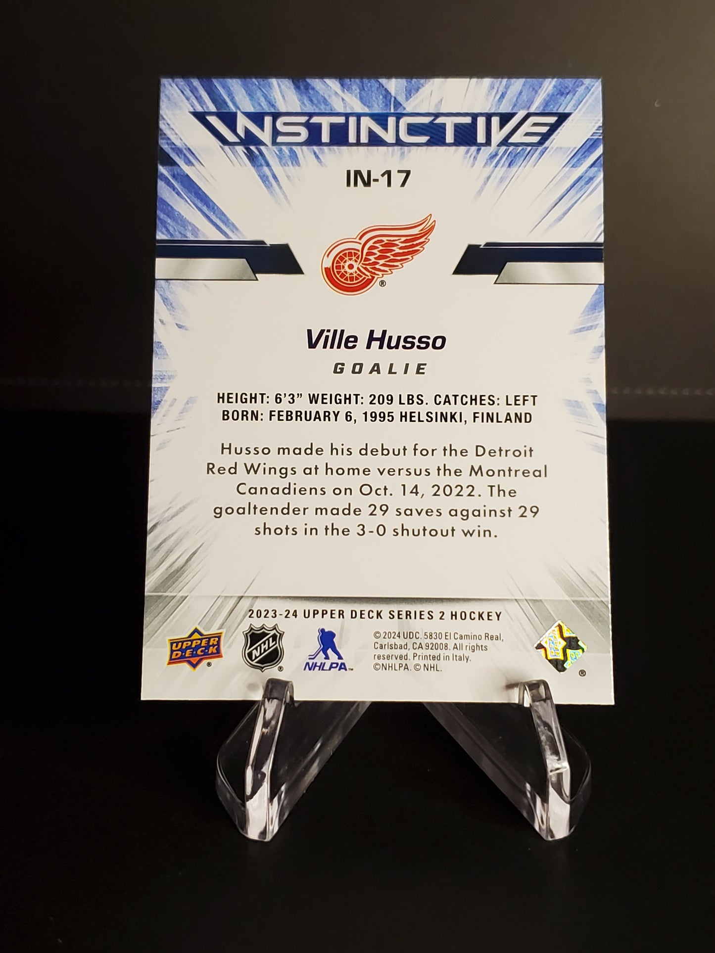 Ville Husso 2023/24 Upper Deck Series 2 Instinctive Sparkle #IN-17