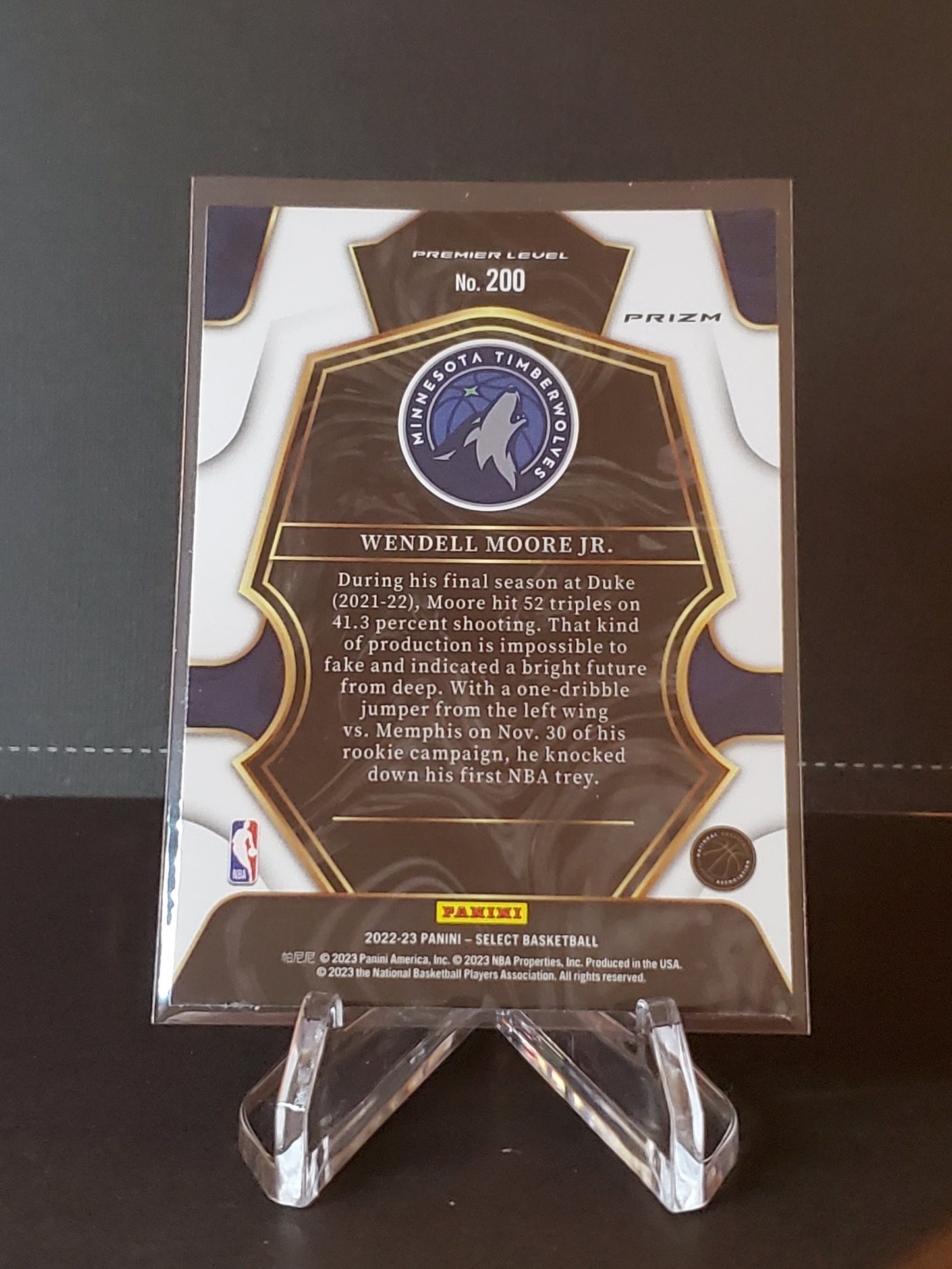 Wendell Moore Jr. 2022-2023 Panini Select RC Red Cracked Ice Premier Prizm #200