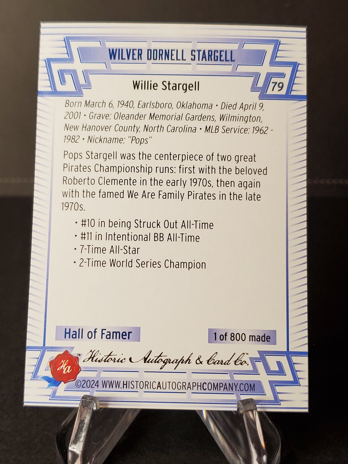 Willie Stargell 2024 Historic Autographs All Time Greats Tier 2 /800 #79