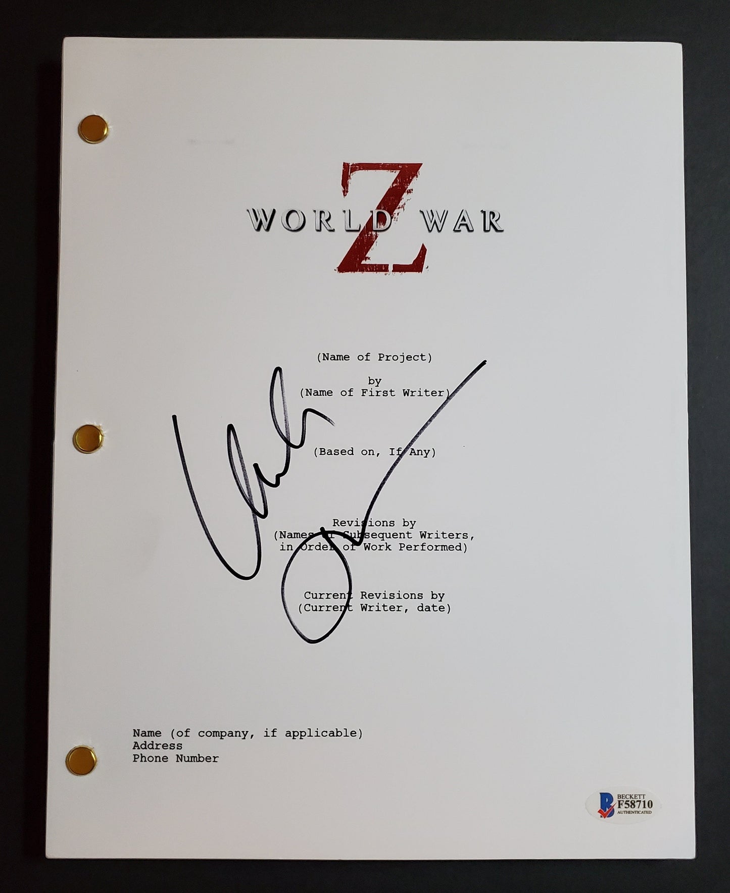 Mireille Enos Signed "World War Z" Movie Script (Beckett)