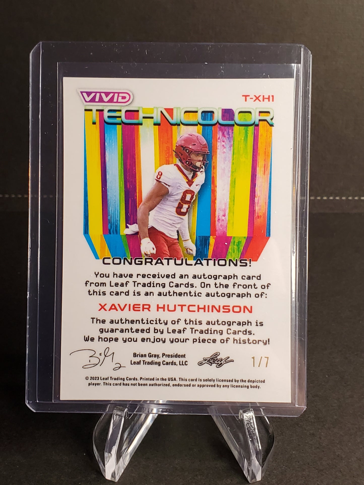 Xavier Hutchinson 2023 Leaf Vivid Football XRC AUTO Technicolor /7 - #T-XH1