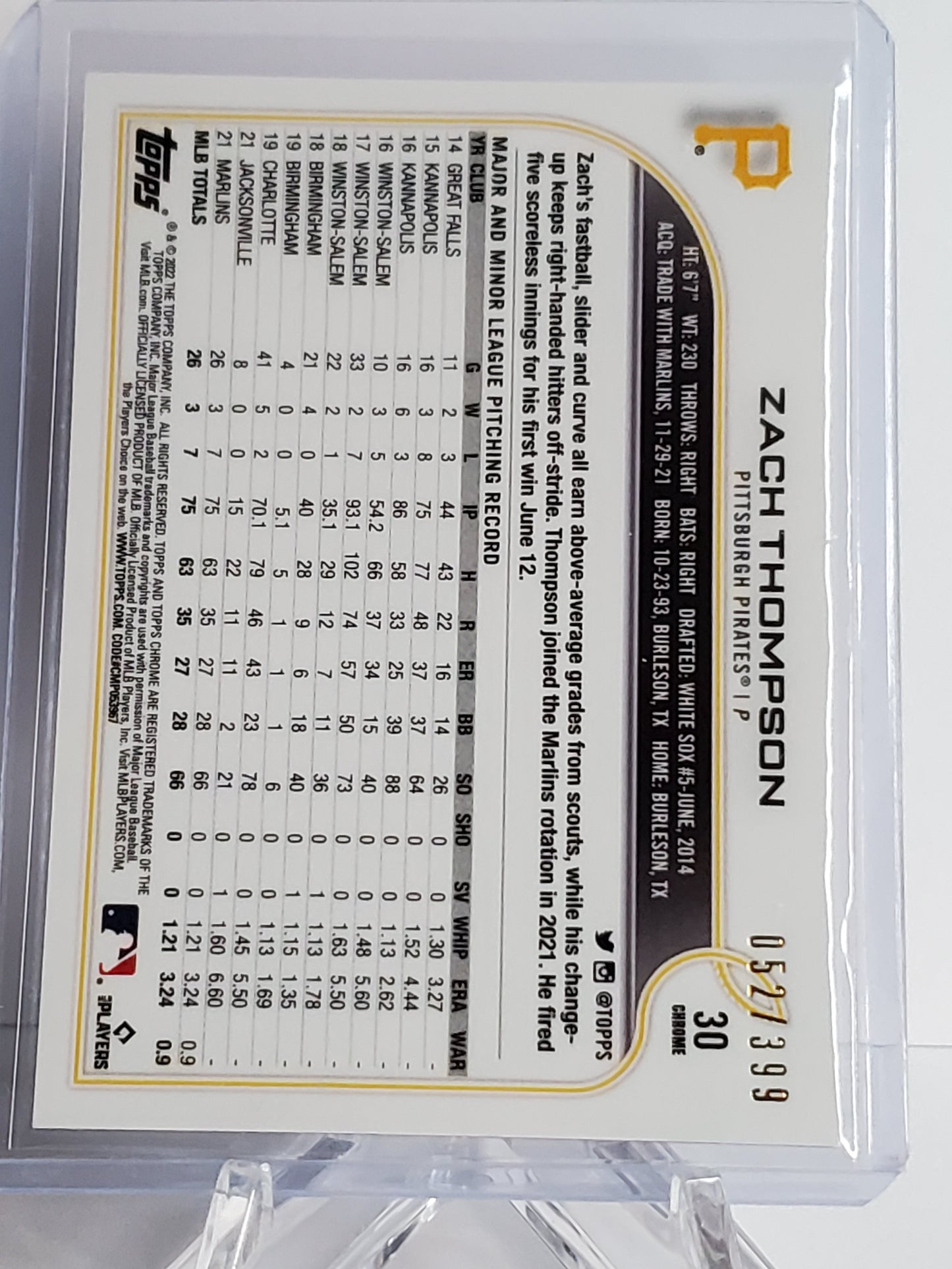 Zach Thompson 2022 Topps Chrome RC Pink Parallel #'d 52/399