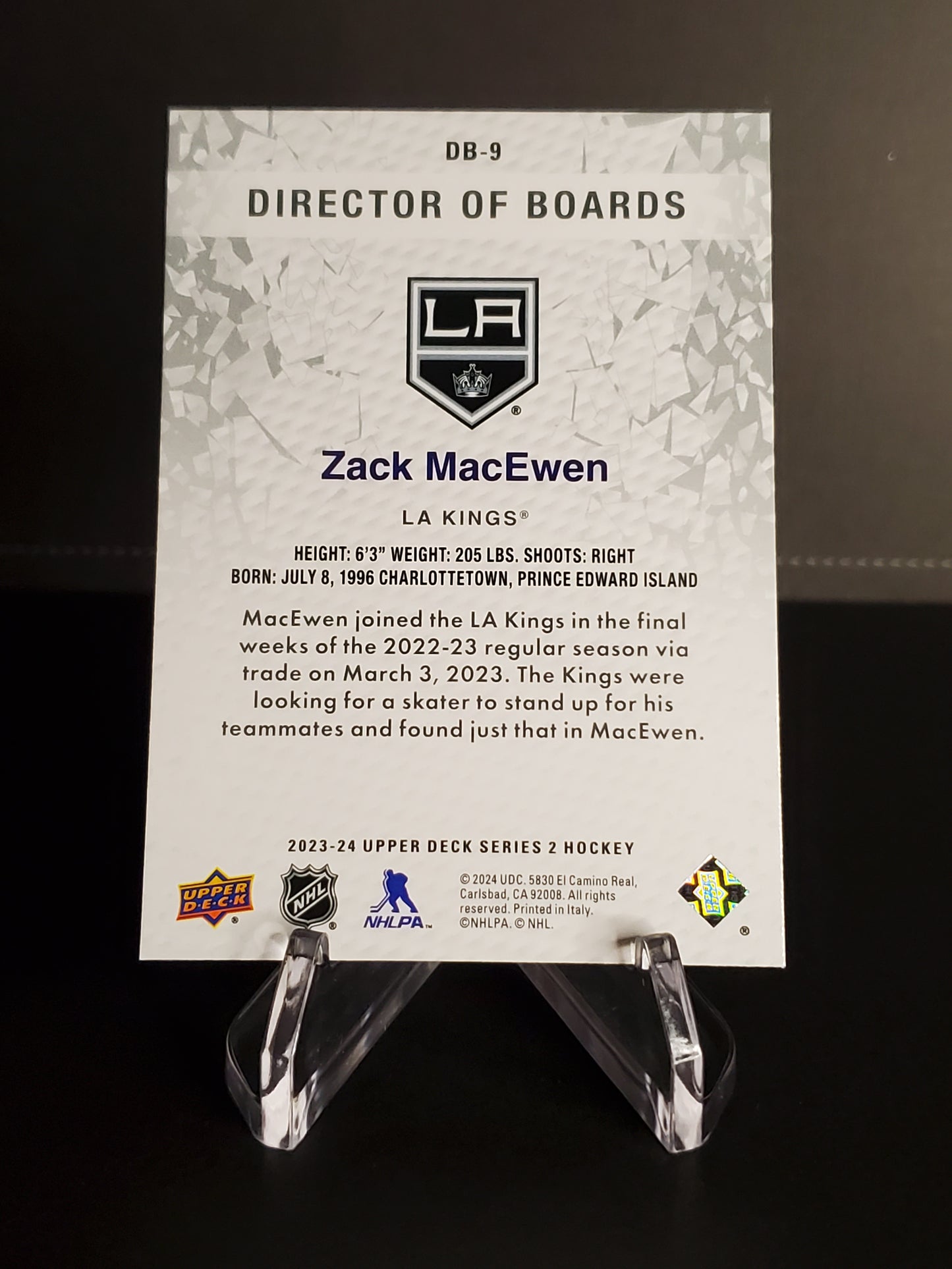 Zack MacEwen 2023/24 Upper Deck Series 2 Director of Boards #DB-9