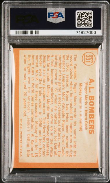 1964 Topps AL Bombers Mickey Mantle / Roger Maris / Al Kaline PSA Graded