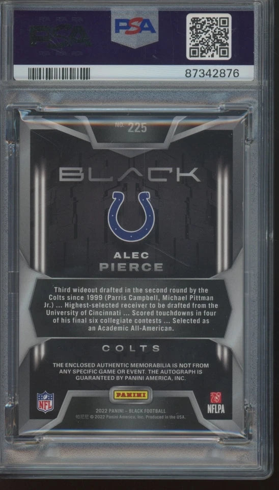 2022 Panini Black Silver RPA #225 ALEC PIERCE /99 AUTO Patch RC Rookie PSA 7