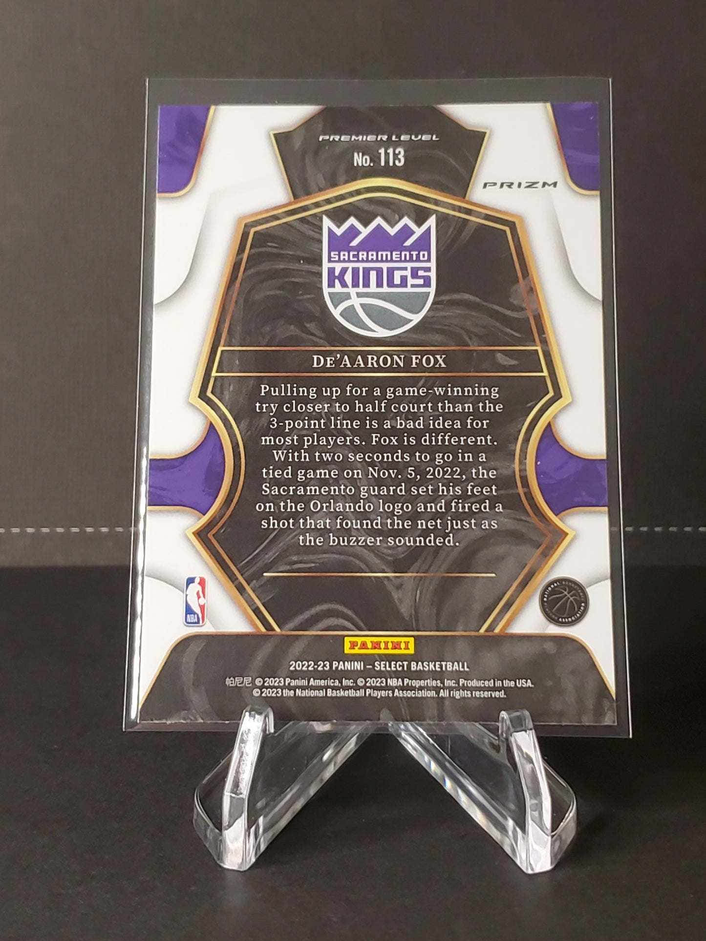 De'Aaron Fox 2022-2023 Panini Select Basketball Orange Premier Prizm #113