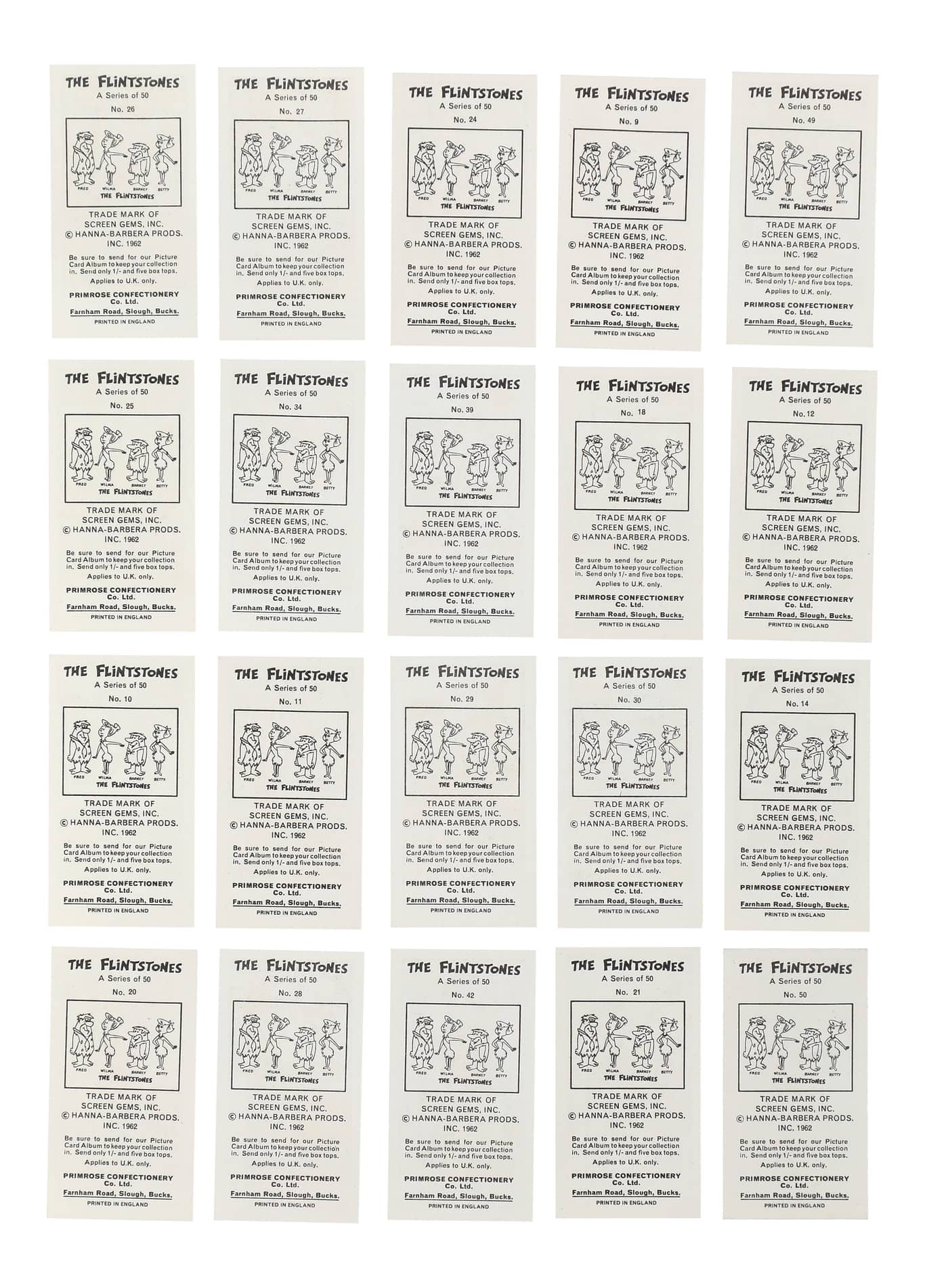 1963 Primrose Confections Flintstones Farnham Road Complete Set (50) NM-MT!!