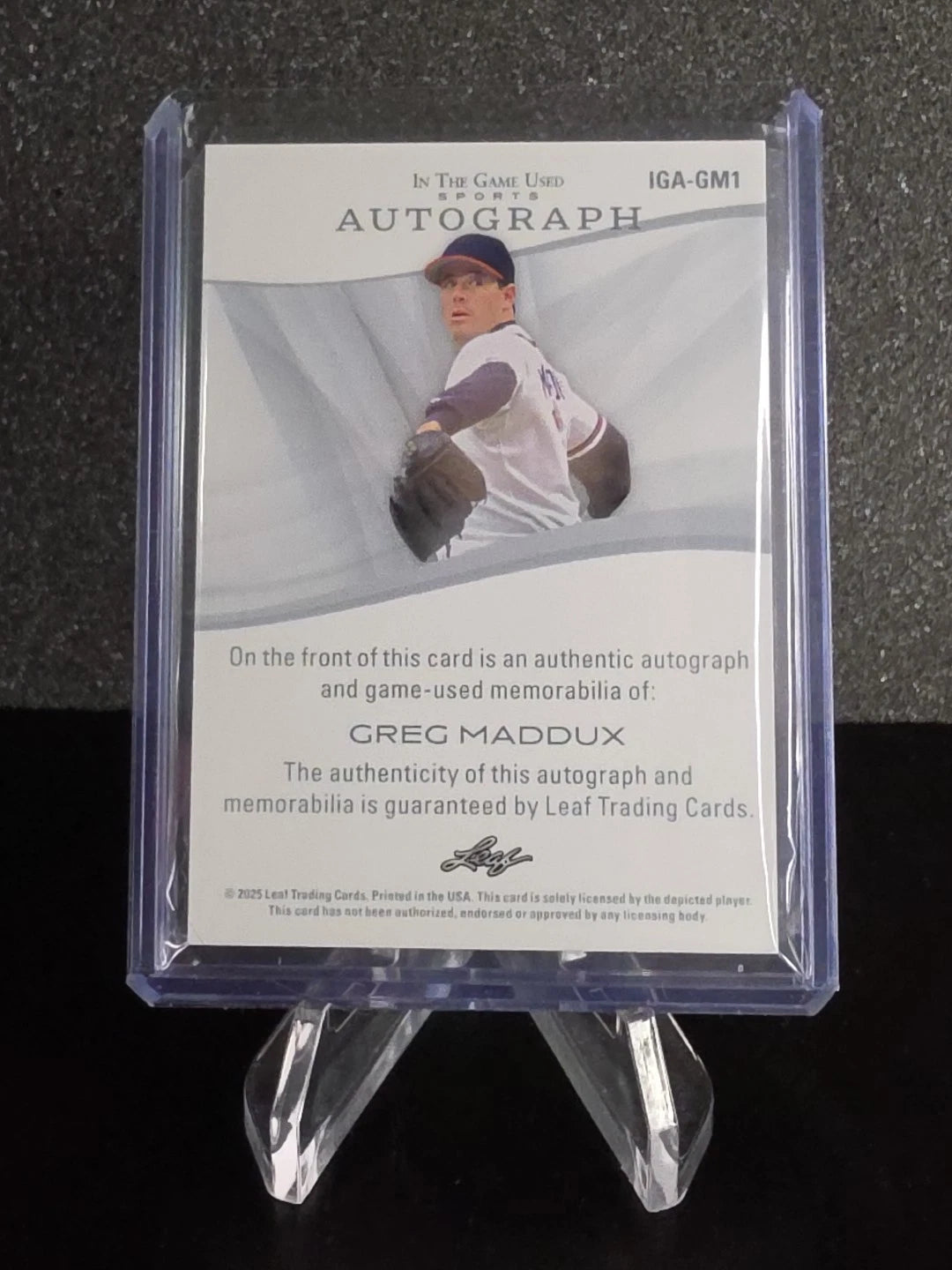 2025 Leaf in the Game Used - AUTO Greg Maddux /1 #IGA-GM1 Patch Braves HoF