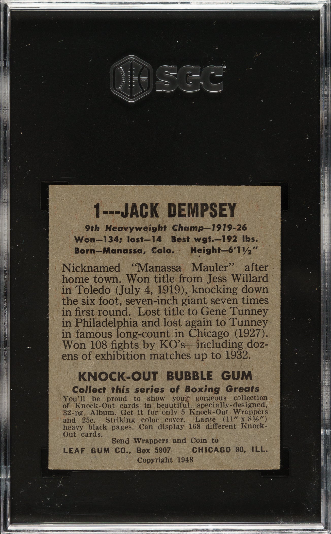 1948 Leaf Boxing #1 Jack Dempsey SGC 5 EX – HOF Legend, Vintage Icon, Rare Early