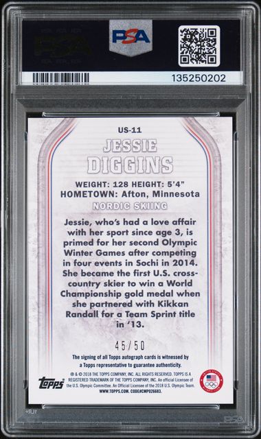 2018 Topps US Winter Olympics Jessie Diggins AUTO /50 PSA 8 DNA 10 #US-11 Skiing