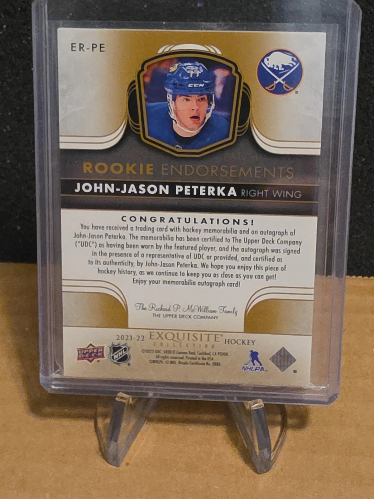 Share 2021-22 The Cup Exquisite JJ Peterka Gold Rookie Endorsement AUTO Patch /50 RPA