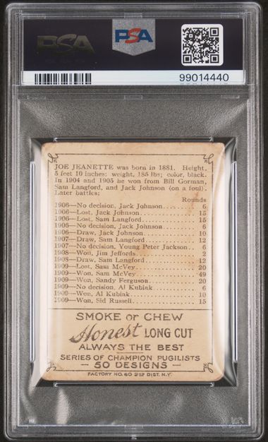 T219 - 1910 Champion Joe Jeannette Honest Back PSA 1 - ERROR Card!