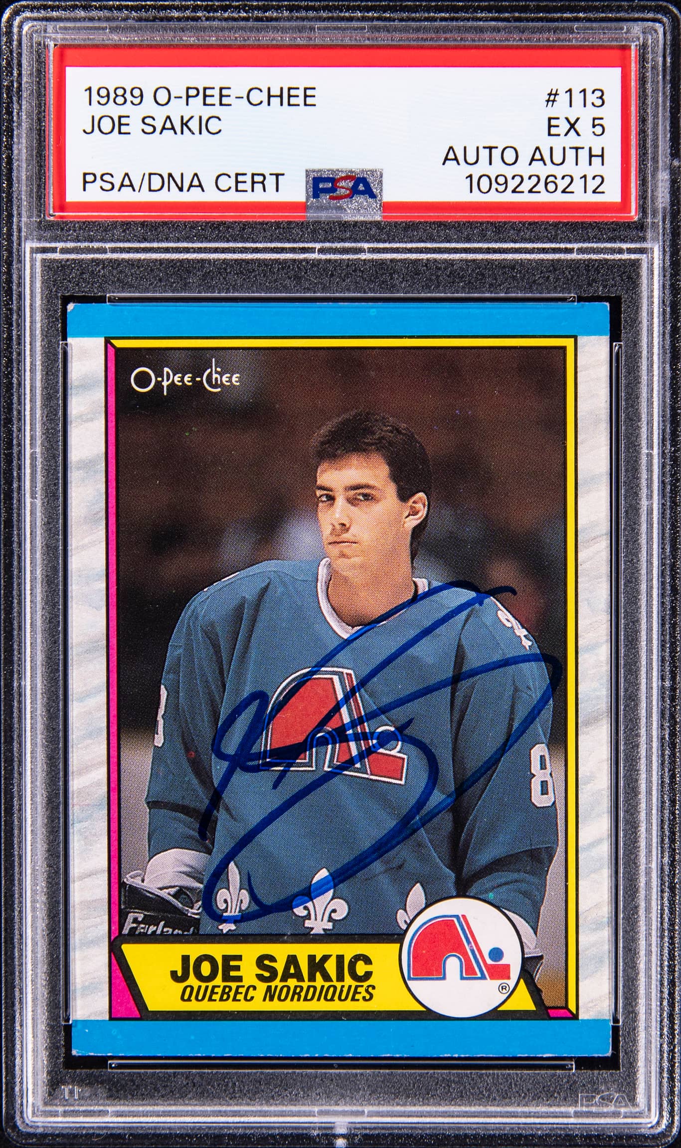 1989-90 O-Pee-Chee #113 Joe Sakic Signed Rookie Card - PSA/DNA Authentic
