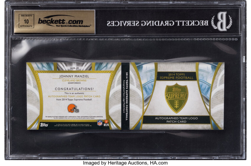 2014 Topps Supreme Johnny Manziel AUTO Logo Patch 1/1 BGS 9.5 Gem Auto 10