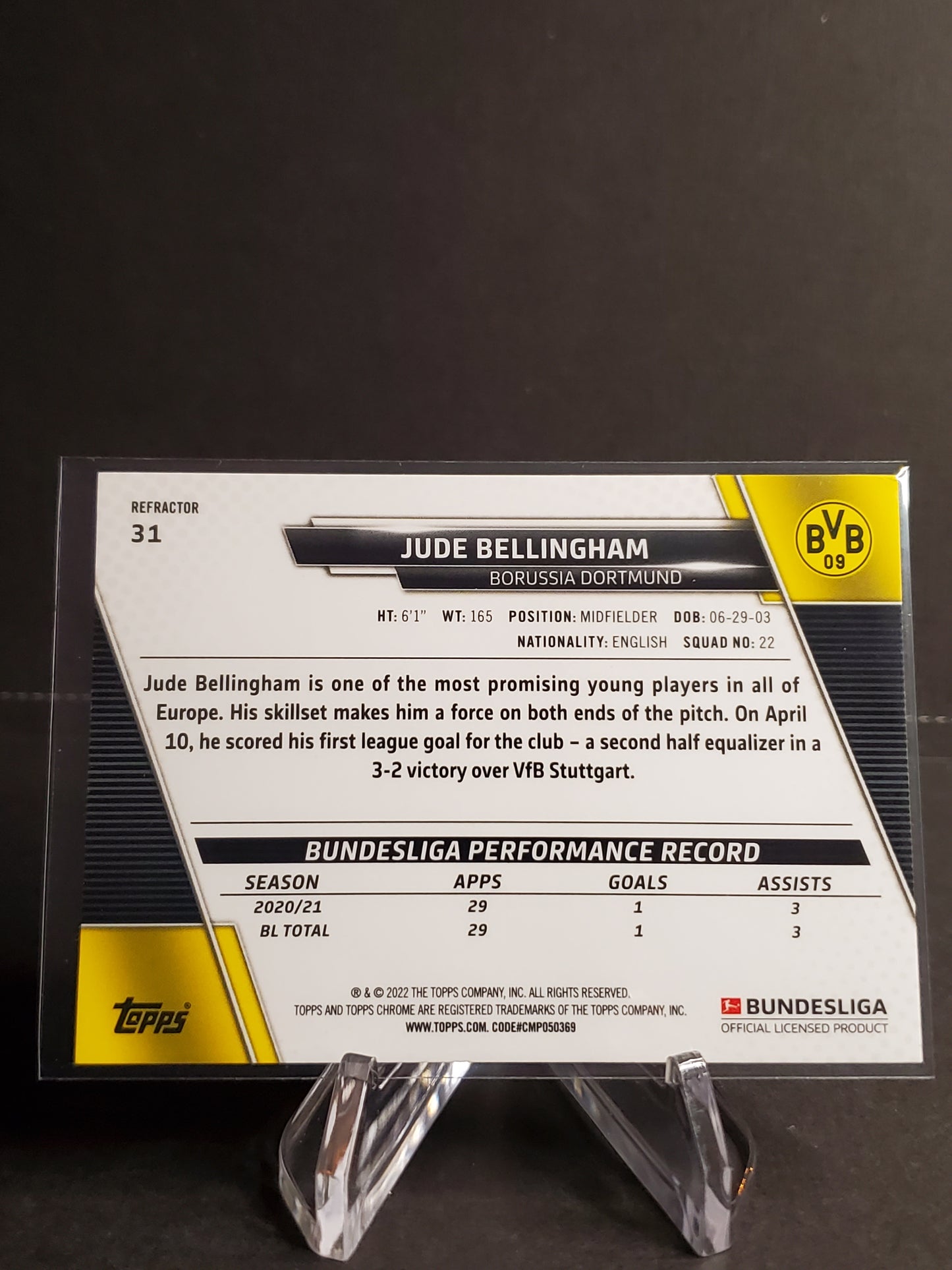 Jude Bellingham 2021-2022 Topps Chrome Bundesliga Refractor #31