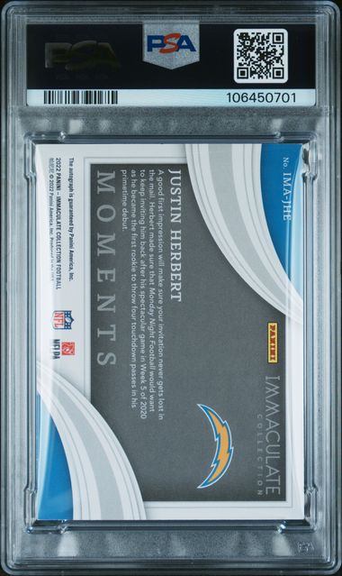Justin Herbert - 2022 PANINI IMMACULATE MOMENTS AUTOGRAPHS #IMAJHE PSA AUTO 10