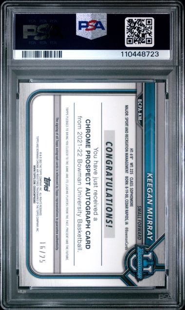 KEEGAN MURRAY 2021 Bowman U Chrome AUTO Orange Shimmer /25 PSA Gem Mint 10 #KM