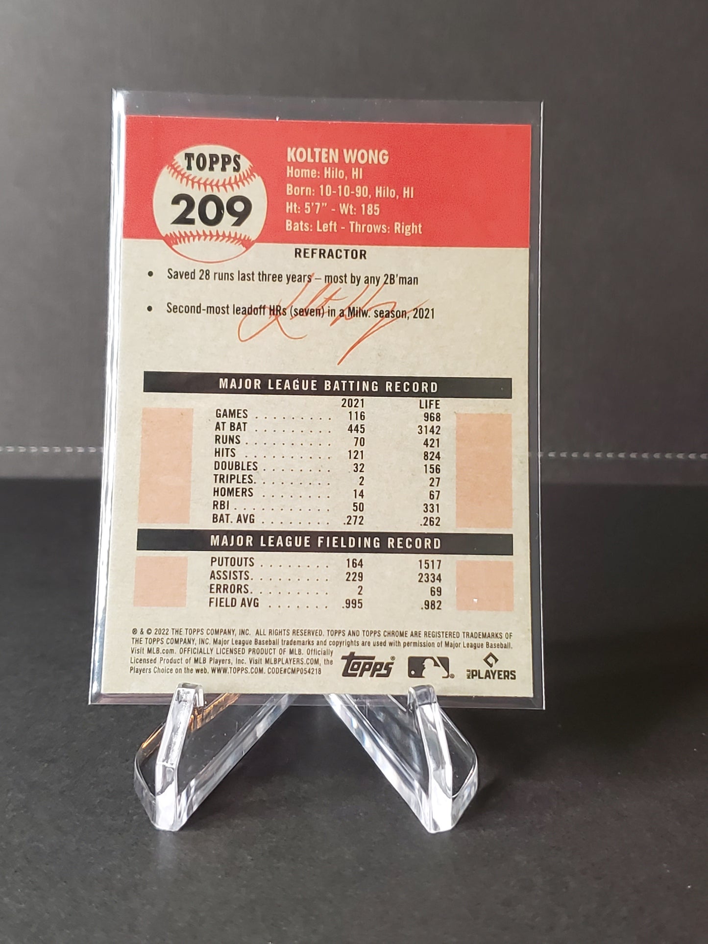 Kolten Wong 2022 Topps Chrome Platinum Refractor #209