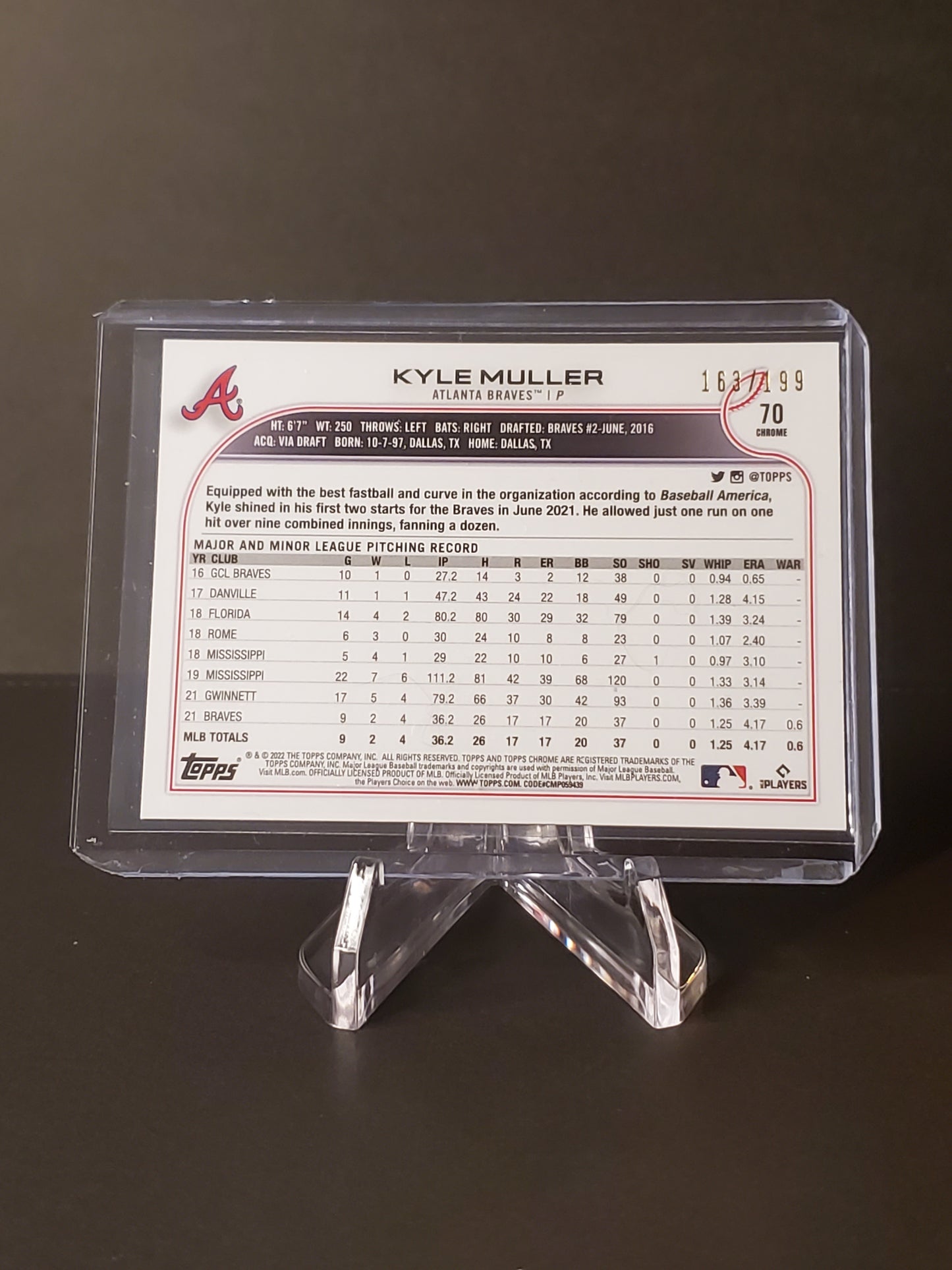 Kyle Muller 2022 Topps Chrome Sonic RC Aqua Pink Refractor #70 : /199