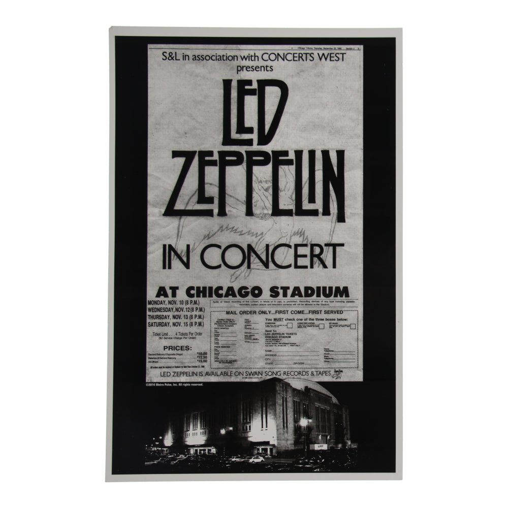 Set of (2) Led Zeppelin Concert Items with (1) Concert Ticket & (1) 11x17 Concert Poster Print (Chicago Stadium Corporation LOA)