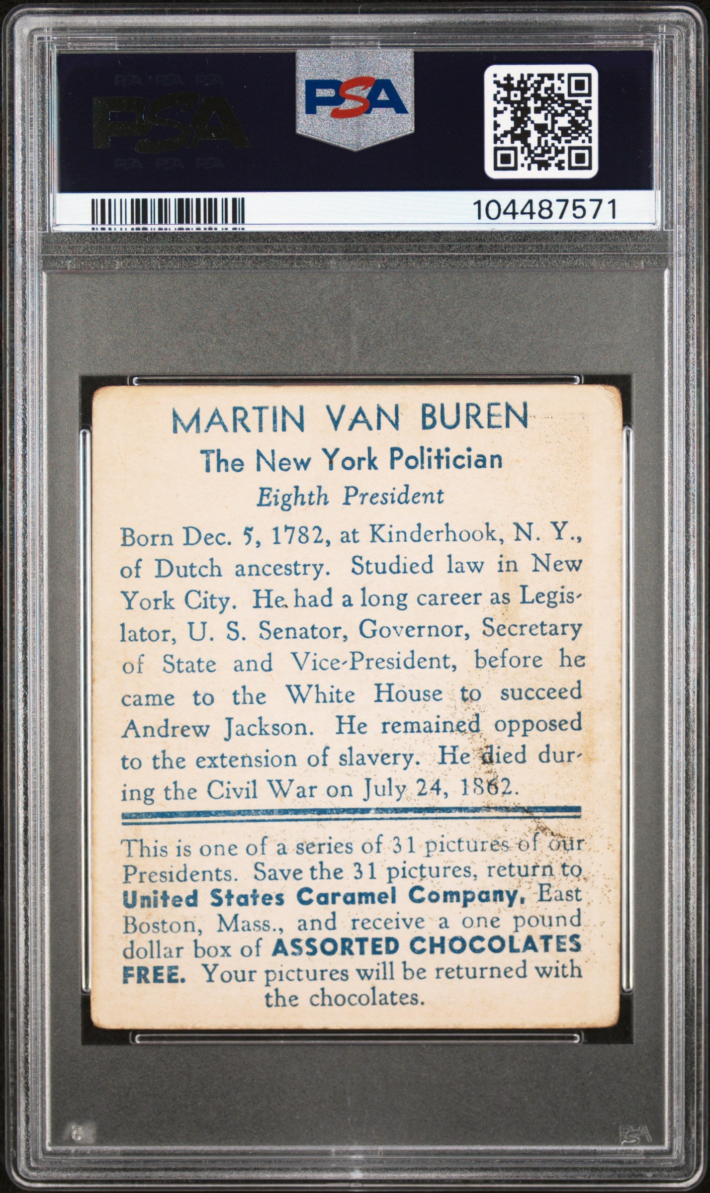 Martin Van Buren 1932 U.S. Caramel Presidents PSA 3 - Orange