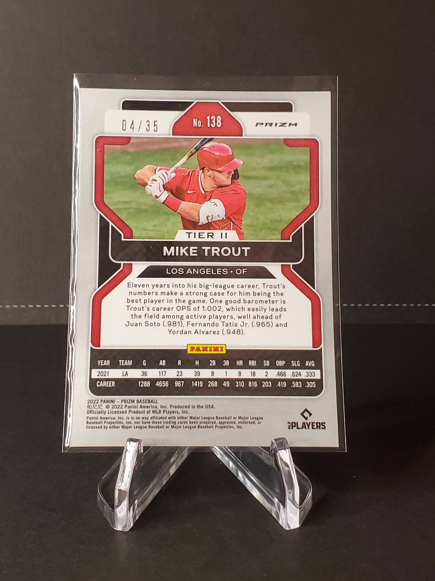 Mike Trout 2022 Panini Prizm Baseball Blue Prizm Tier II #138 #'d /35