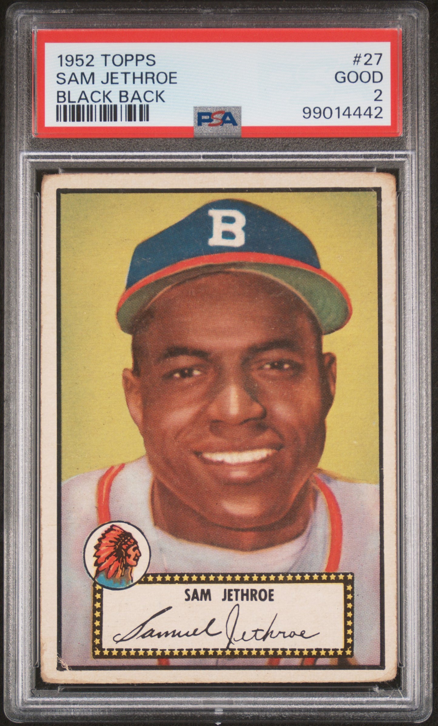1952 Topps - Sam Jethroe - #27 Boston Braves BLACK BACK! PSA 2 Great Eye Appeal